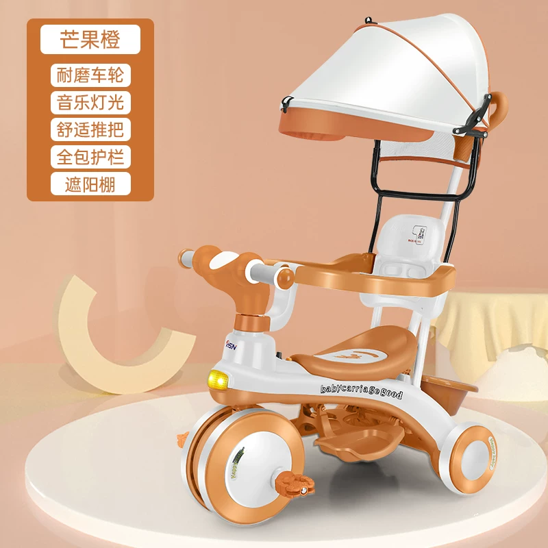 Children's tricycle with music, bicycle for babies aged 1-3 to 6, lightweight handcart, pedal bike, children's bicycle