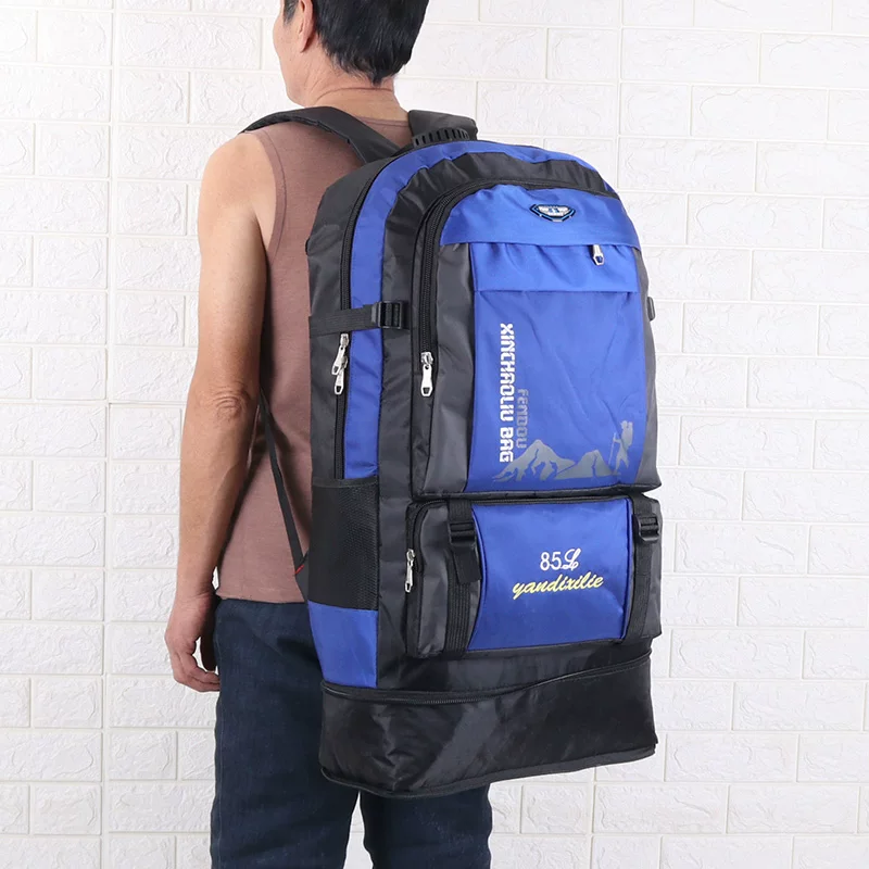 100 liter outdoor hiking bag for men, large capacity farmer's work backpack, sturdy and durable luggage bag, waterproof backpack
