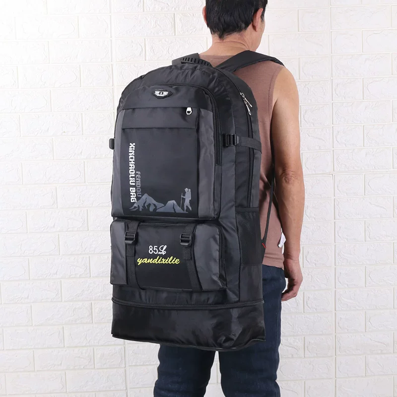 100 liter outdoor hiking bag for men, large capacity farmer's work backpack, sturdy and durable luggage bag, waterproof backpack