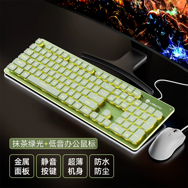 Wolf Road wired silent keyboard with high aesthetics, mechanical feel, backlit tablet, laptop, typing, female office