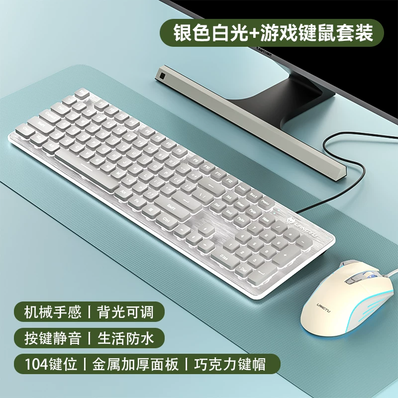 Wolf Road wired silent keyboard with high aesthetics, mechanical feel, backlit tablet, laptop, typing, female office