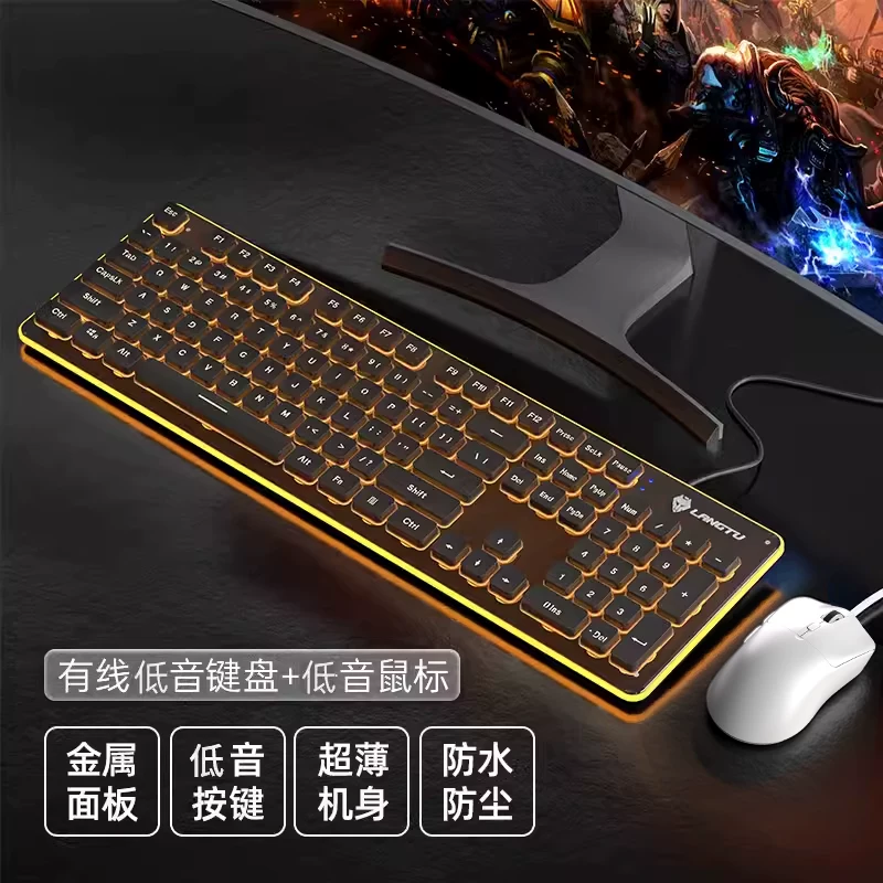 Wolf Road wired silent keyboard with high aesthetics, mechanical feel, backlit tablet, laptop, typing, female office