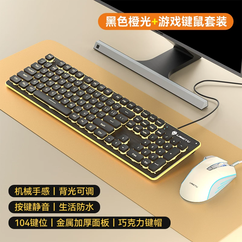Wolf Road wired silent keyboard with high aesthetics, mechanical feel, backlit tablet, laptop, typing, female office