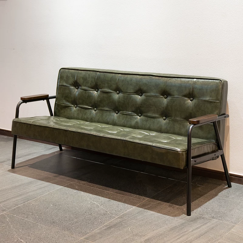 American retro oil wax leather sofa, industrial style iron sofa, L-shaped combination, small apartment, simple modern sofa