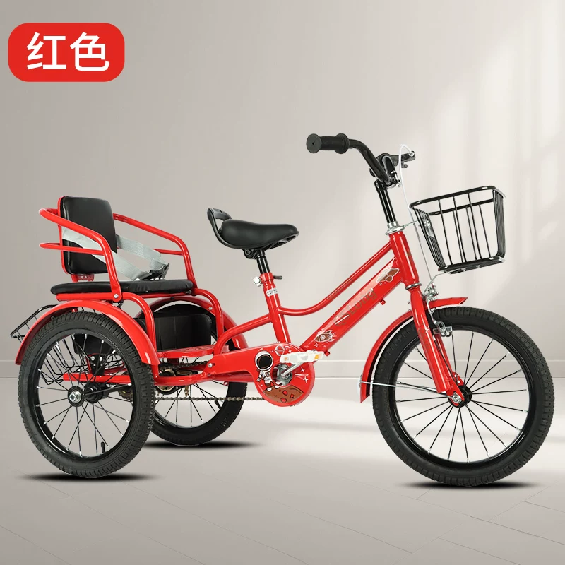 Children's tricycle, bicycle, dual brake, wear-resistant and anti-skid, double person, aged 3-6 to 12, high carbon steel material, body with bucket