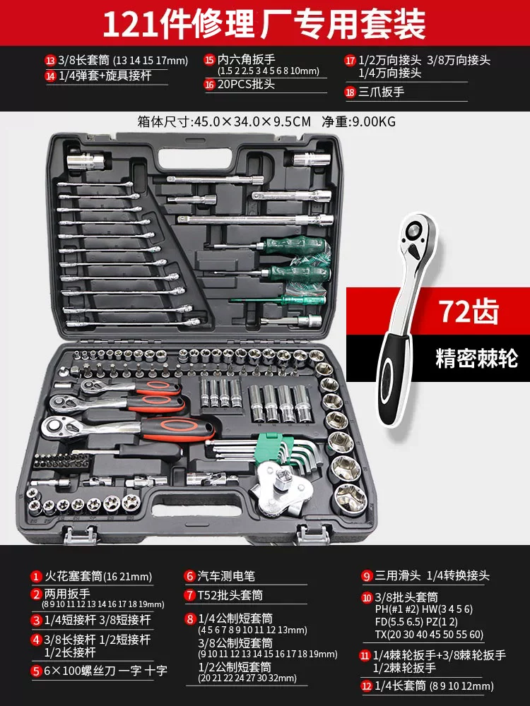 Depuda wrench socket repair kit ratchet 72 teeth quick kit with on-board tools for machine repair and auto repair, a complete set
