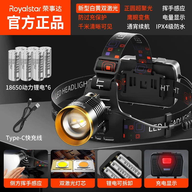 Rongshida Headlights, Strong Light Charging, Ultra Bright Induction Head Mounted Lighting, Long Range Outdoor Fishing Flashlight