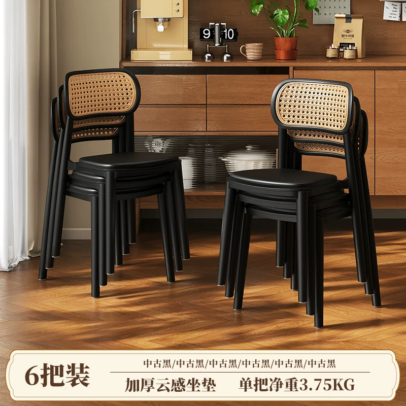 Middle ancient style backrest chair, stackable rattan dining chair, household thick plastic stool, living room commercial dining table chair