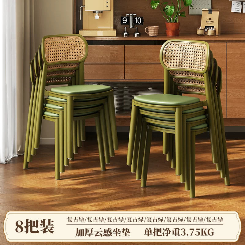 Middle ancient style backrest chair, stackable rattan dining chair, household thick plastic stool, living room commercial dining table chair