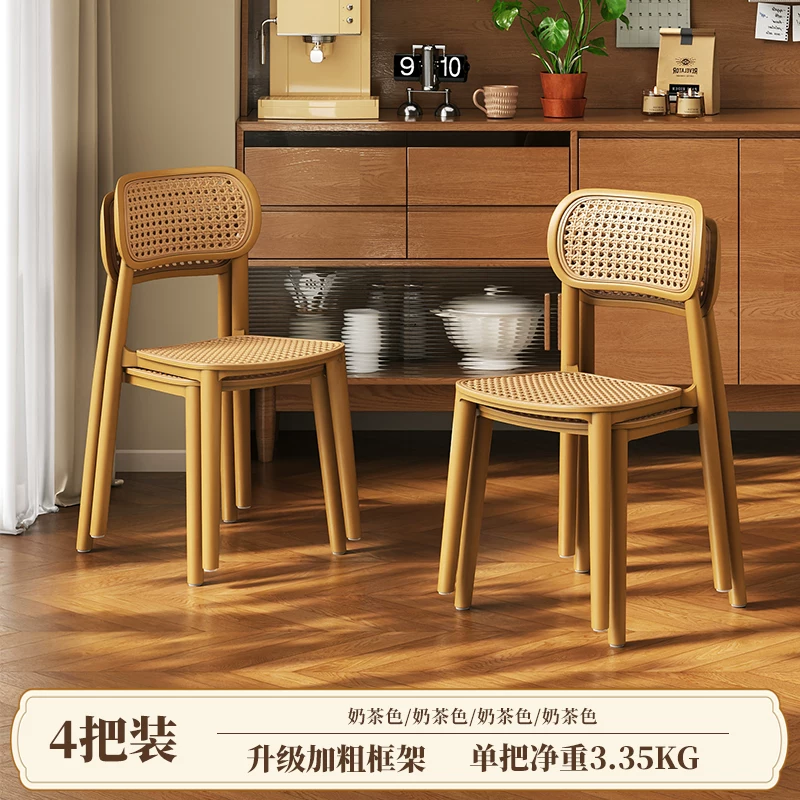 Middle ancient style backrest chair, stackable rattan dining chair, household thick plastic stool, living room commercial dining table chair
