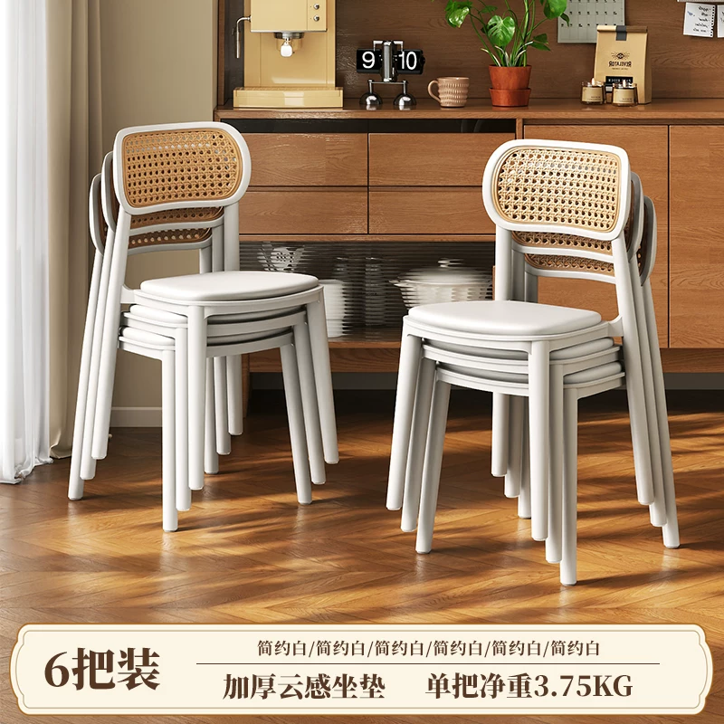 Middle ancient style backrest chair, stackable rattan dining chair, household thick plastic stool, living room commercial dining table chair