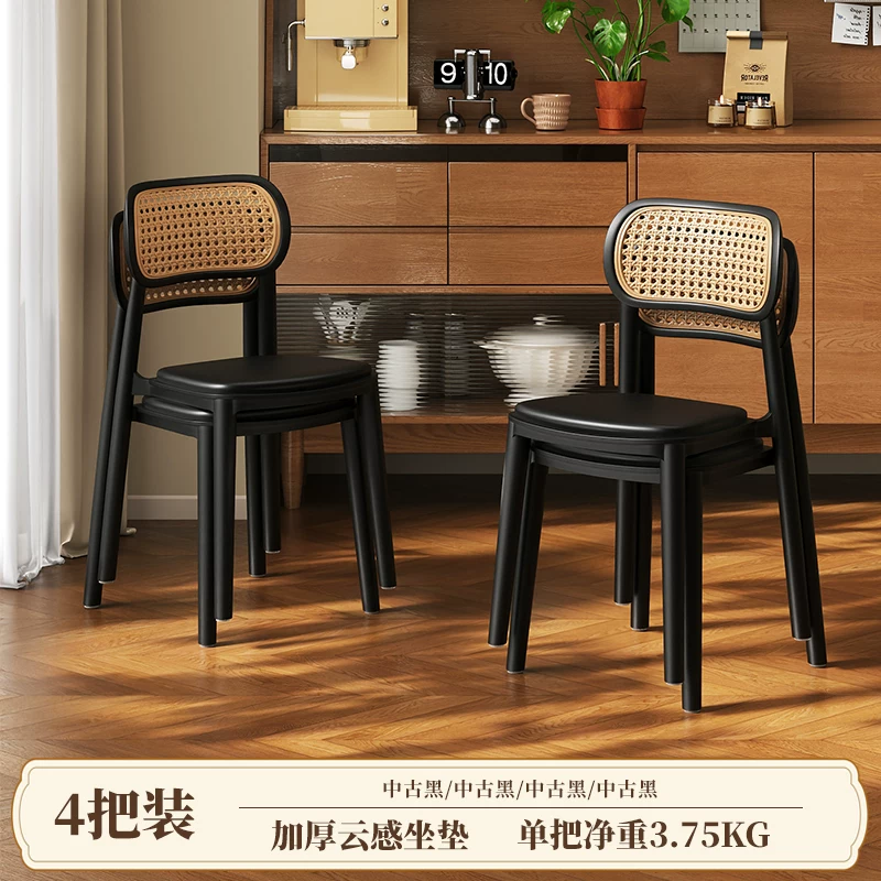 Middle ancient style backrest chair, stackable rattan dining chair, household thick plastic stool, living room commercial dining table chair