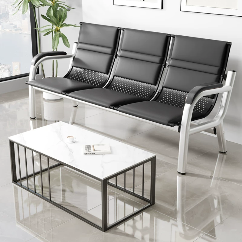 Office sofa, coffee table combination, reception room, simple three person seat, iron frame, long chair, iron art waiting sofa chair