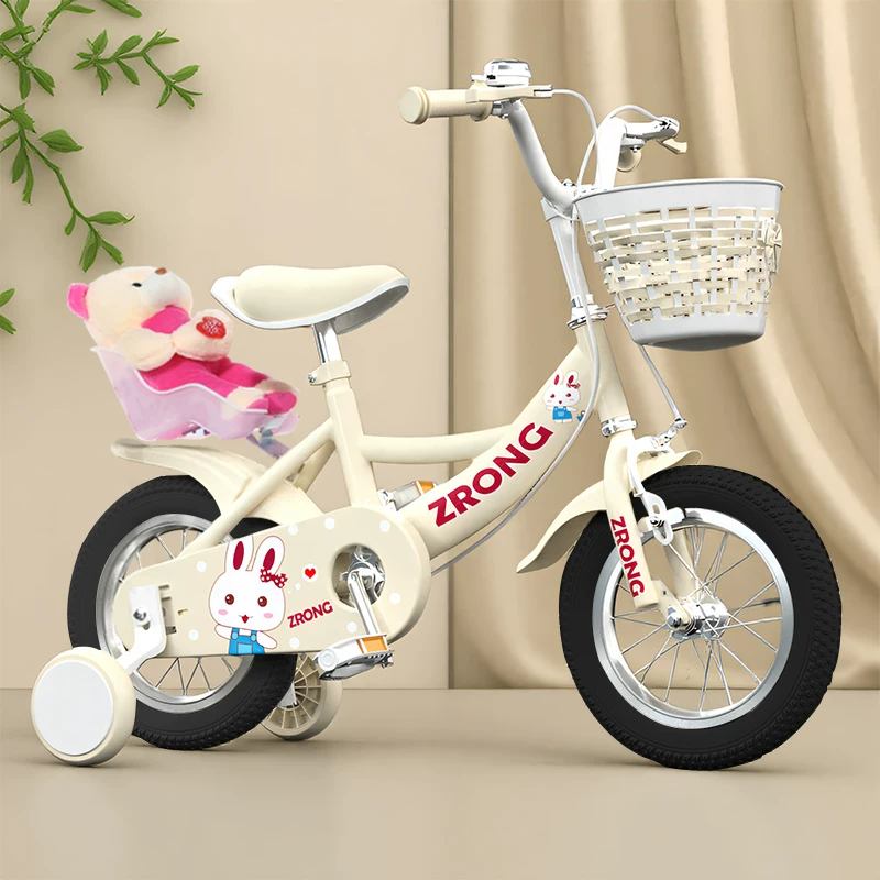 Purple Rong Girls' Bicycle Pink Carbon Steel Frame 16 inch Adjustable 3-12-year-old Children's Bicycle
