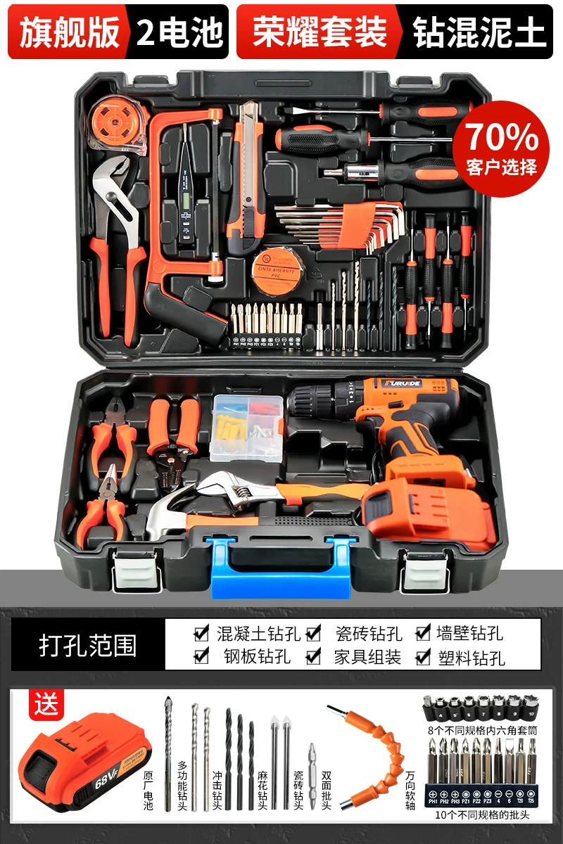 Home multifunctional toolbox, hardware electrician maintenance tool group, car drill storage box selection
