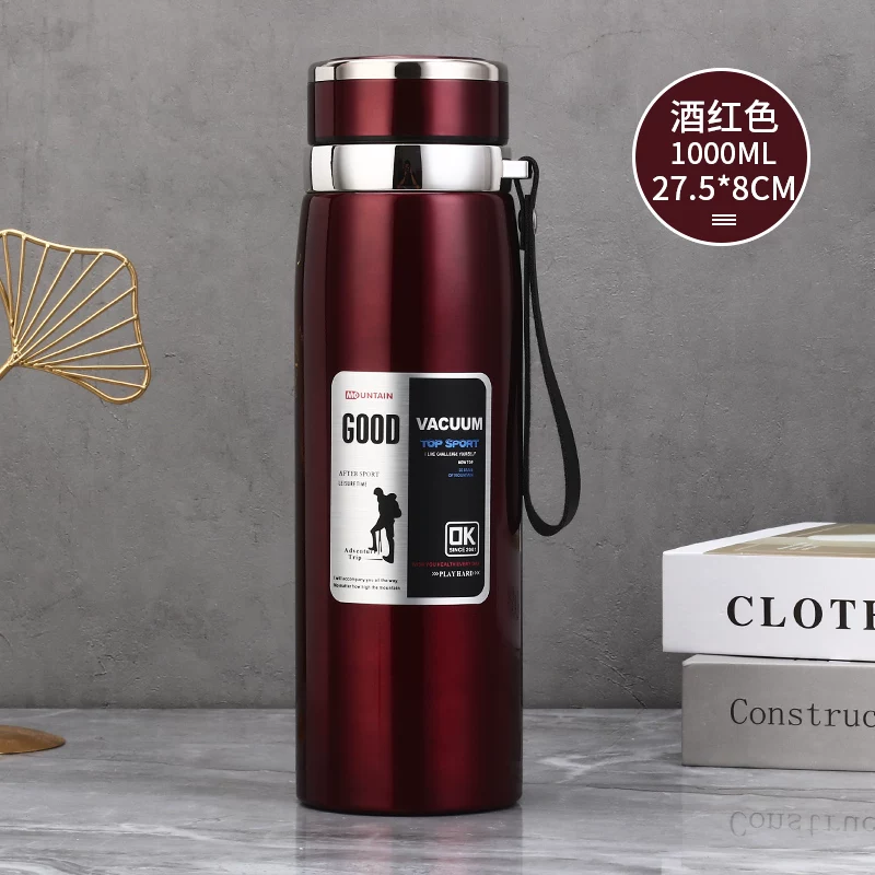 316 stainless steel outdoor car portable insulated cup with a large capacity of 1000ml, men's and women's business tea cups, 800