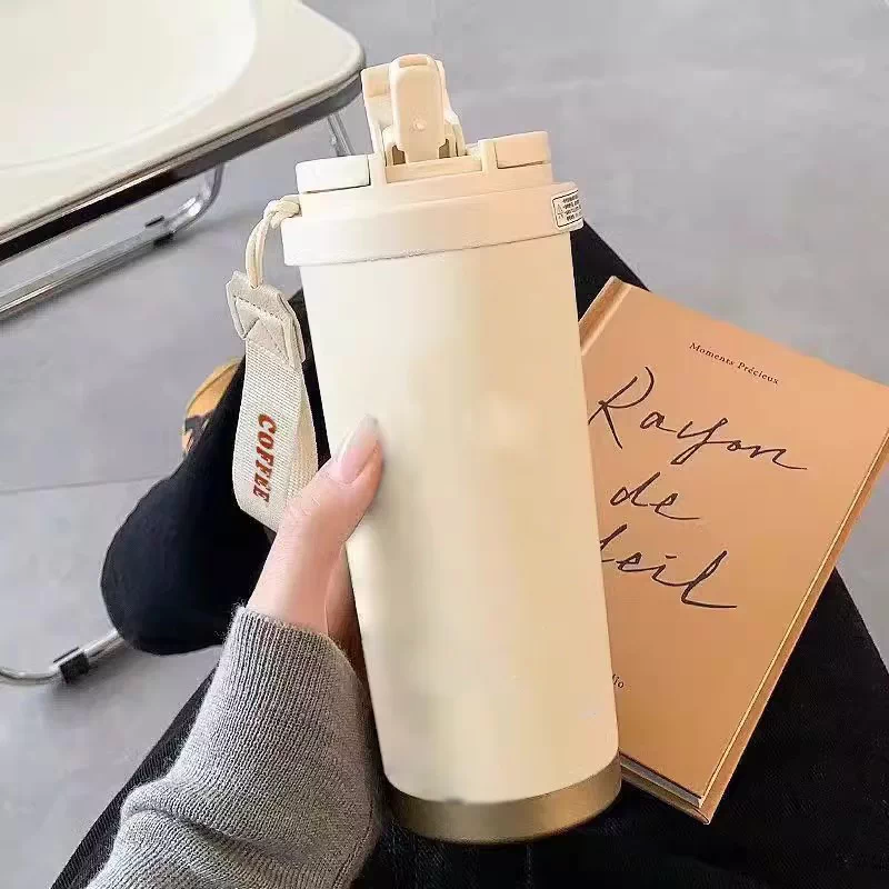 2025 new insulated cup for women with high appearance, straw water cup, 316 stainless steel high-end internet famous insulated coffee cup