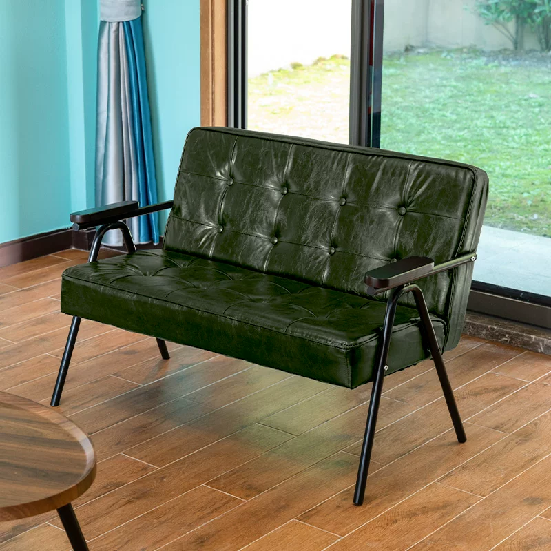 American retro oil wax leather sofa, industrial style iron sofa, L-shaped combination, small apartment, simple modern sofa