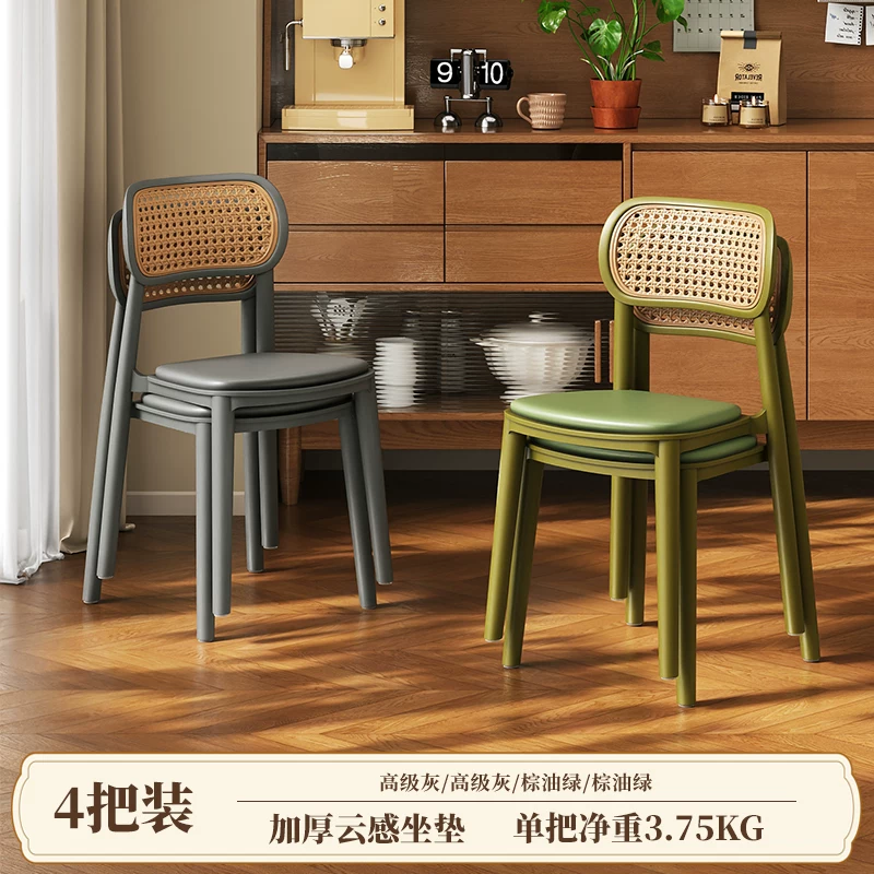 Middle ancient style backrest chair, stackable rattan dining chair, household thick plastic stool, living room commercial dining table chair