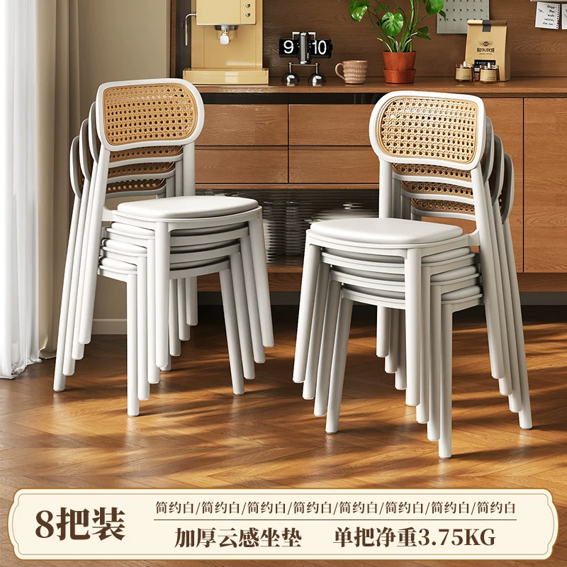 Middle ancient style backrest chair, stackable rattan dining chair, household thick plastic stool, living room commercial dining table chair