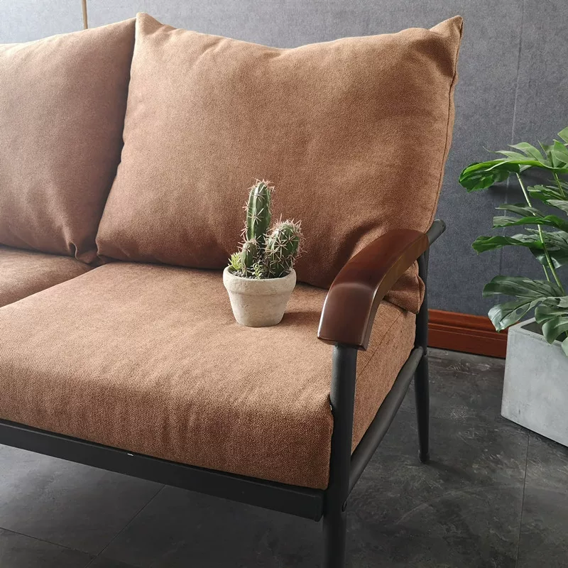 Double Room Fanchen Nordic Fabric Sofa Small House Living Room Solid Wood Iron Art Simple Modern Set Frame Bedroom