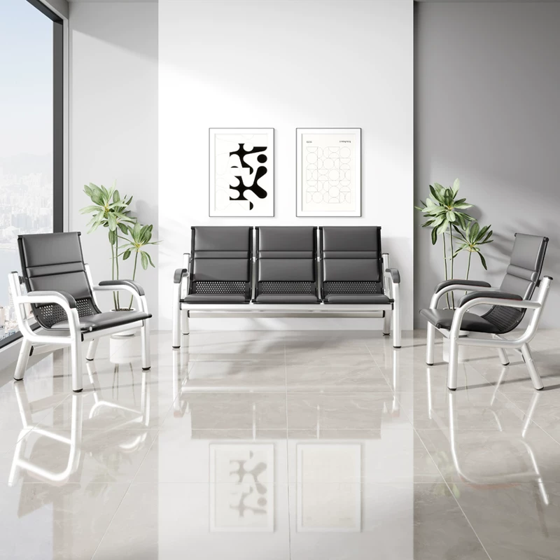Office sofa, coffee table combination, reception room, simple three person seat, iron frame, long chair, iron art waiting sofa chair
