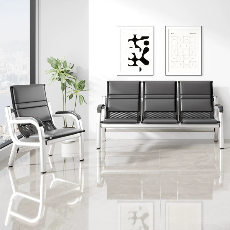 Office sofa, coffee table combination, reception room, simple three person seat, iron frame, long chair, iron art waiting sofa chair