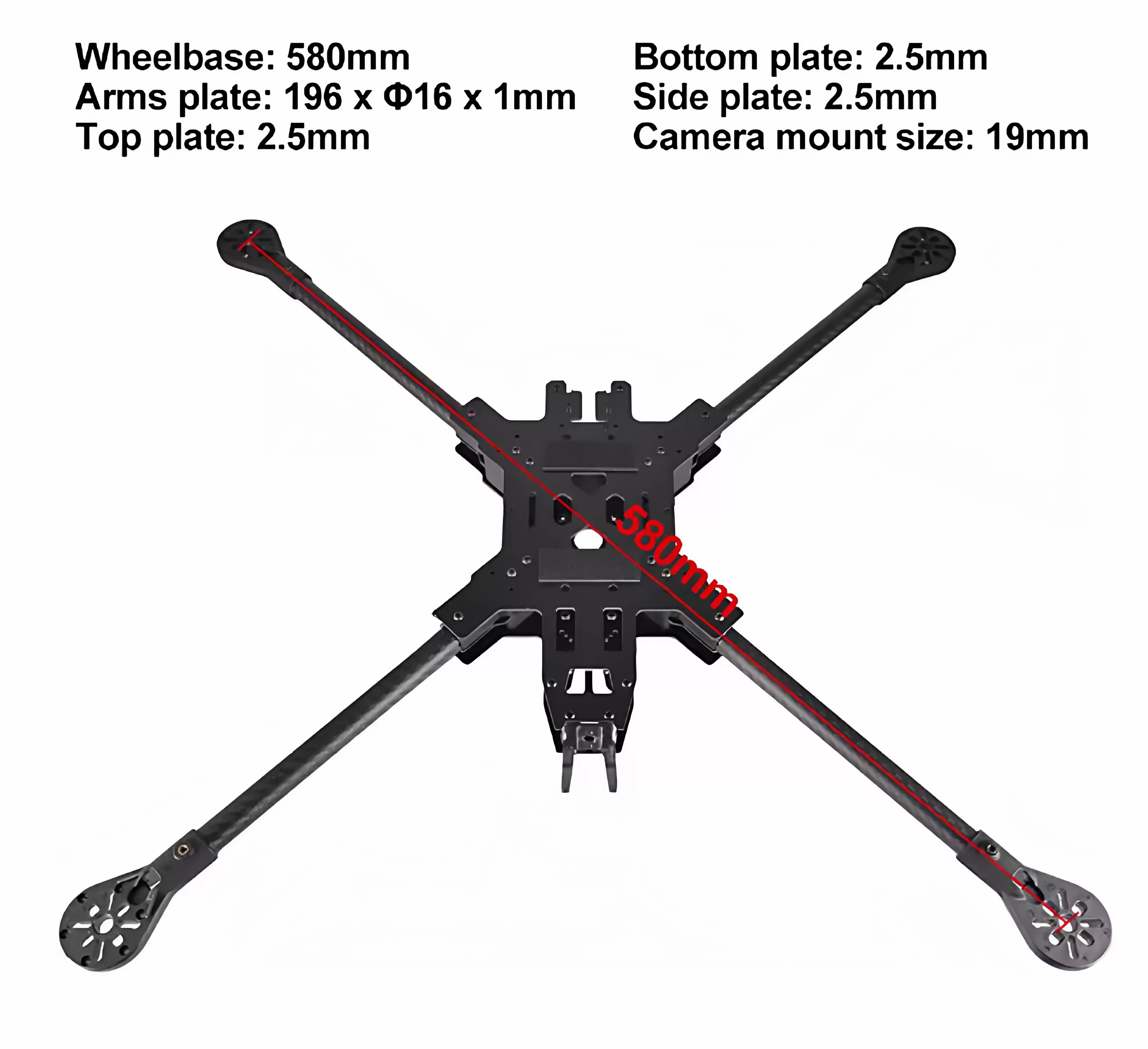 Four axis circular tube carbon fiber frame IDF10/13/15 inch FPV crossing drone frame source factory