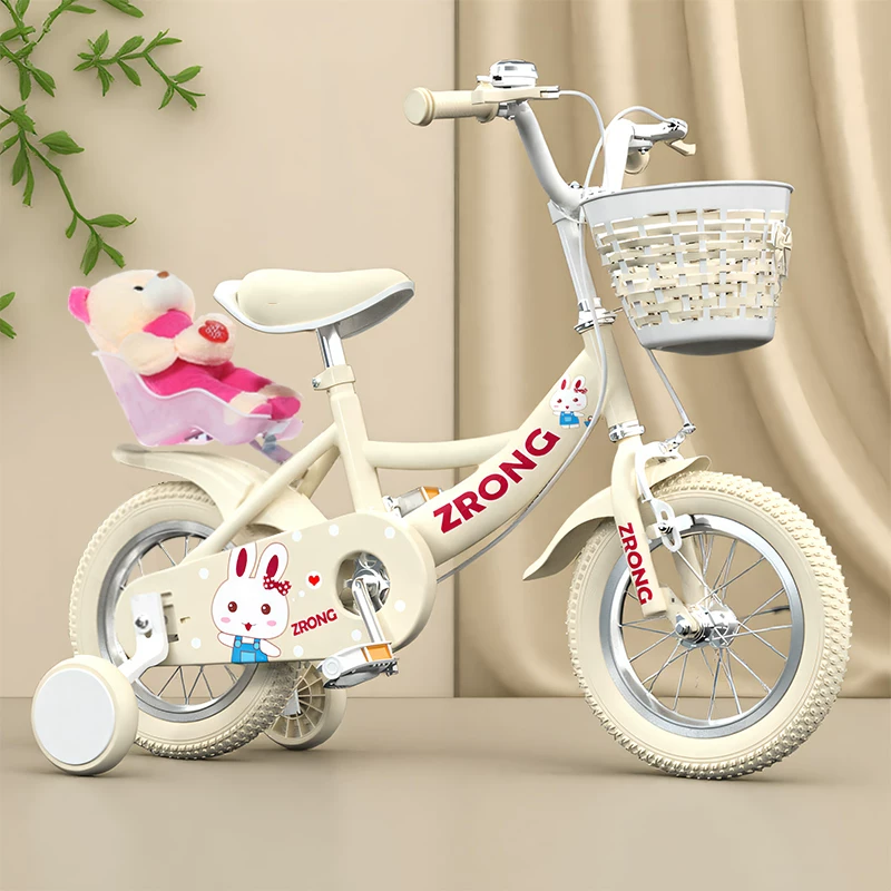 Purple Rong Girls' Bicycle Pink Carbon Steel Frame 16 inch Adjustable 3-12-year-old Children's Bicycle