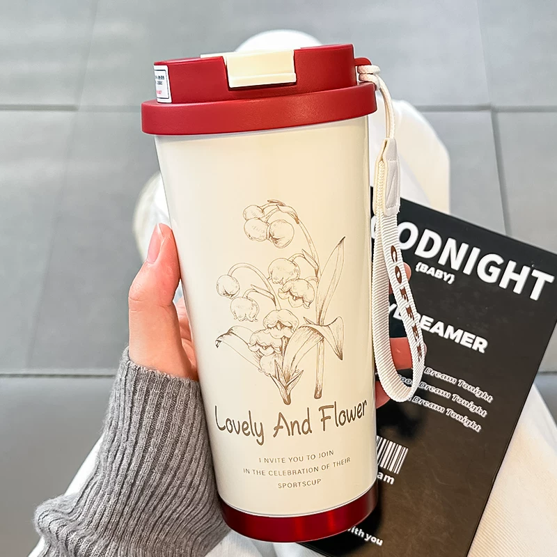 2025 new insulated cup for women with high appearance, straw water cup, 316 stainless steel high-end internet famous insulated coffee cup