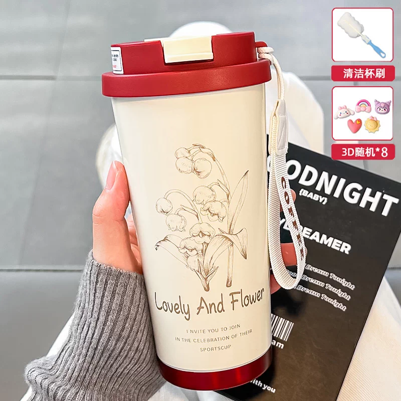 2025 new insulated cup for women with high appearance, straw water cup, 316 stainless steel high-end internet famous insulated coffee cup
