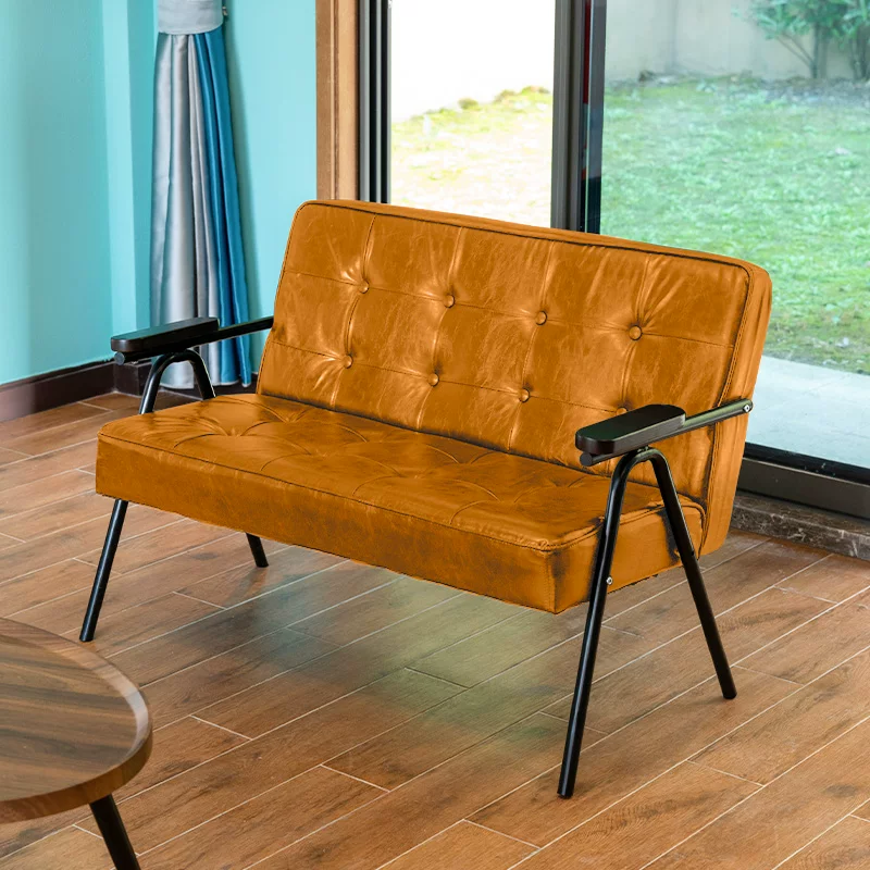 American retro oil wax leather sofa, industrial style iron sofa, L-shaped combination, small apartment, simple modern sofa