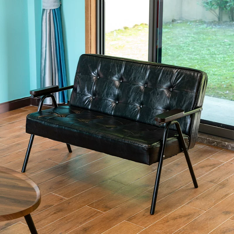 American retro oil wax leather sofa, industrial style iron sofa, L-shaped combination, small apartment, simple modern sofa