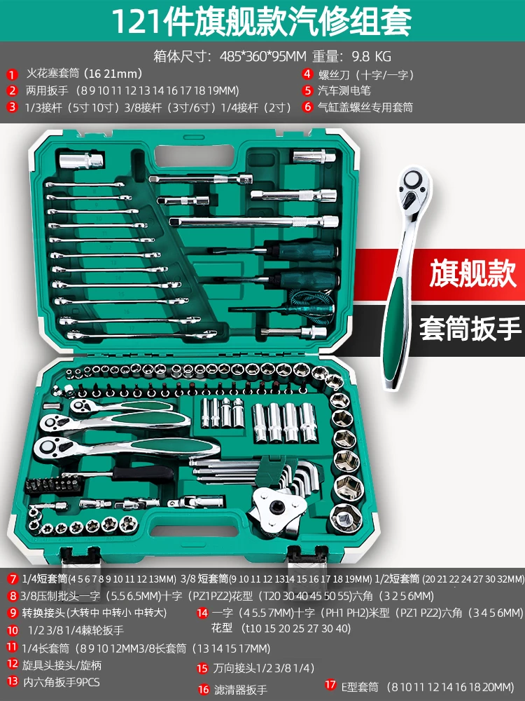 Automotive repair tool set, socket, ratchet wrench, multifunctional toolbox for automotive repair, comprehensive collection of repair and maintenance tools