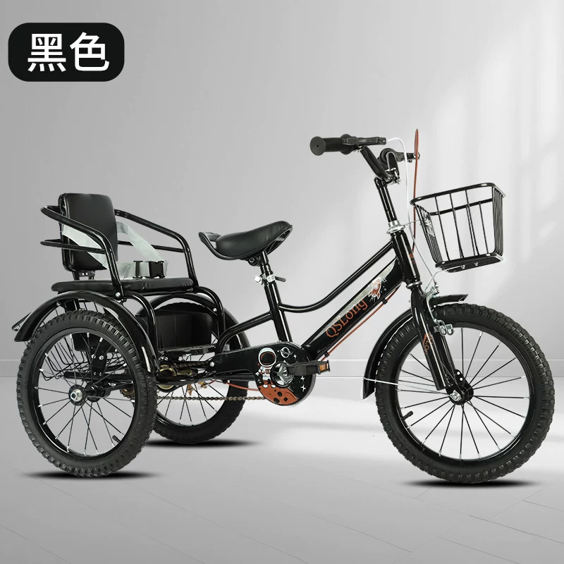 Children's tricycle, bicycle, dual brake, wear-resistant and anti-skid, double person, aged 3-6 to 12, high carbon steel material, body with bucket