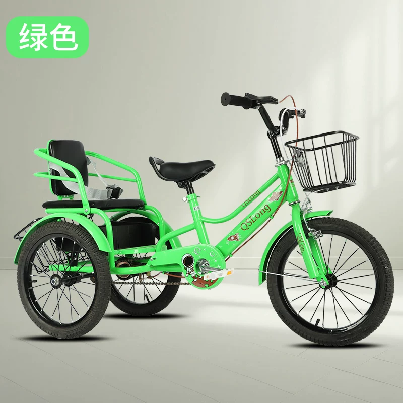 Children's tricycle, bicycle, dual brake, wear-resistant and anti-skid, double person, aged 3-6 to 12, high carbon steel material, body with bucket