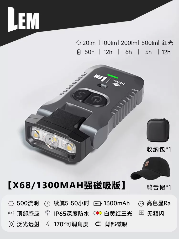 LEM Headlamp Fishing Specific Induction Hat Clip Light Strong Light Super Bright Charging Head Mounted Clip on Long Range Night Fishing Light
