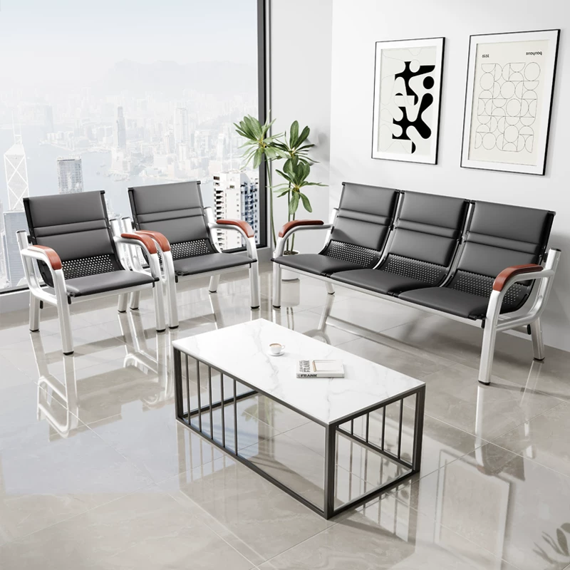 Office sofa, coffee table combination, reception room, simple three person seat, iron frame, long chair, iron art waiting sofa chair