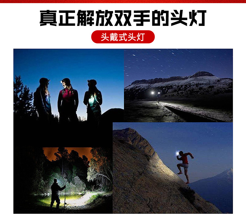 Wholesale rechargeable headlight LED outdoor camping night light waterproof fishing specific headlight head mounted flashlight