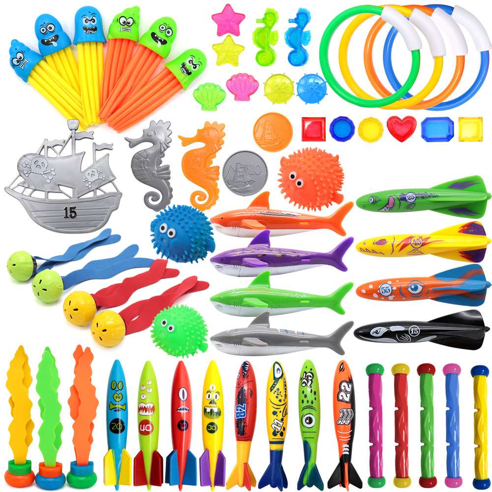 Cross border Amazon diving toys children's swimming pool treasure hunt diving torpedo water ring diamond water play set toys