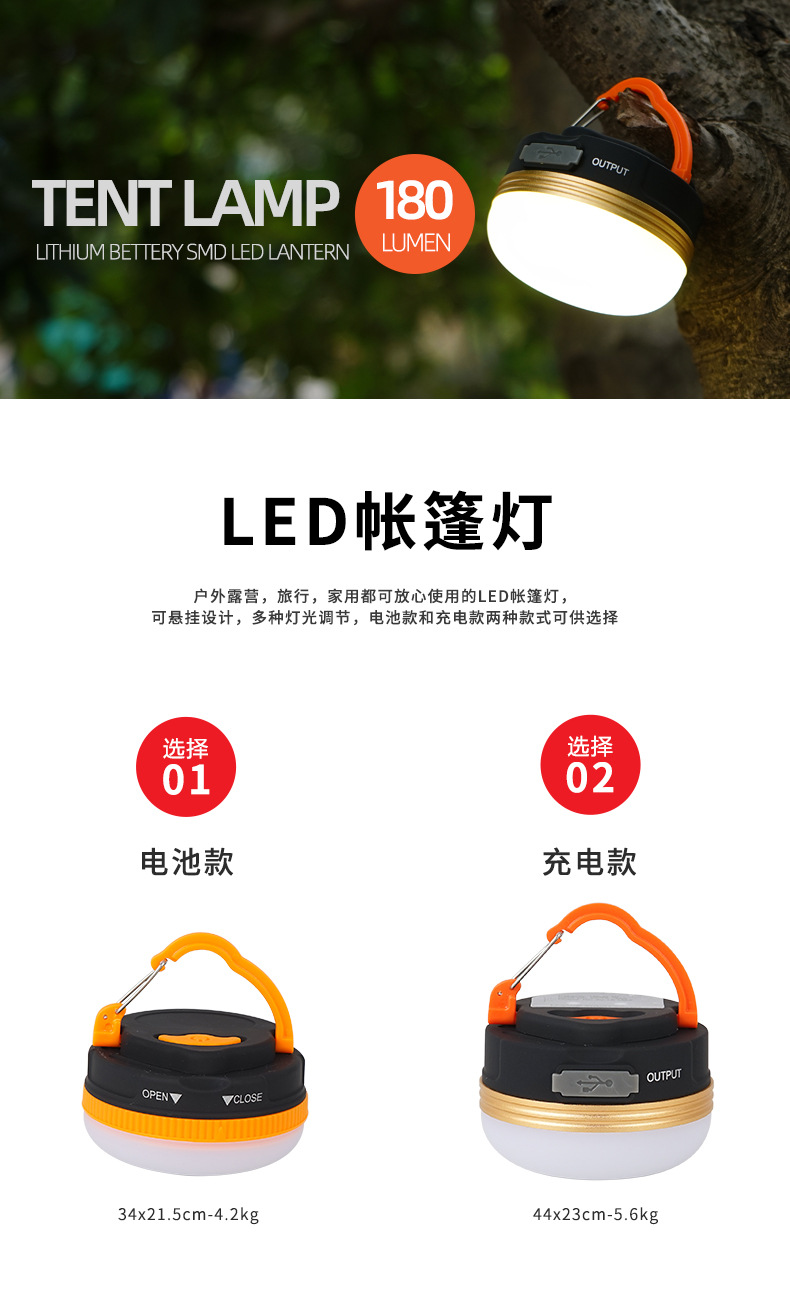 LED camping tent light USB charging camping light emergency work home light with magnet can hang camping light