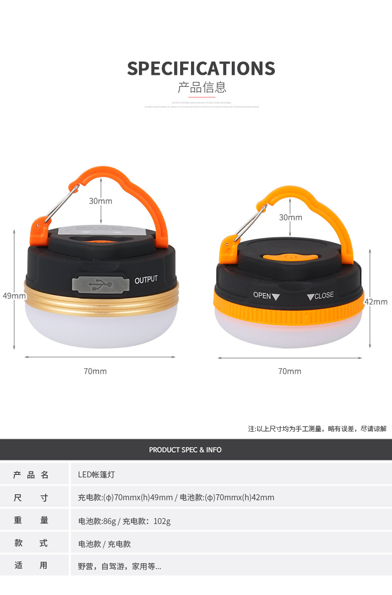 LED camping tent light USB charging camping light emergency work home light with magnet can hang camping light