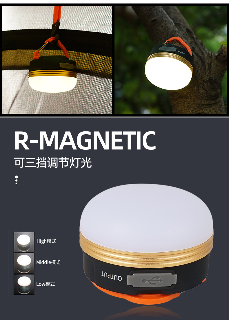 LED camping tent light USB charging camping light emergency work home light with magnet can hang camping light