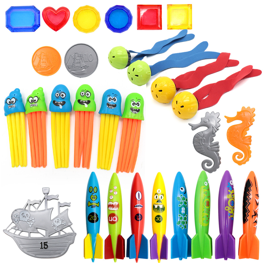 Cross border Amazon diving toys children's swimming pool treasure hunt diving torpedo water ring diamond water play set toys