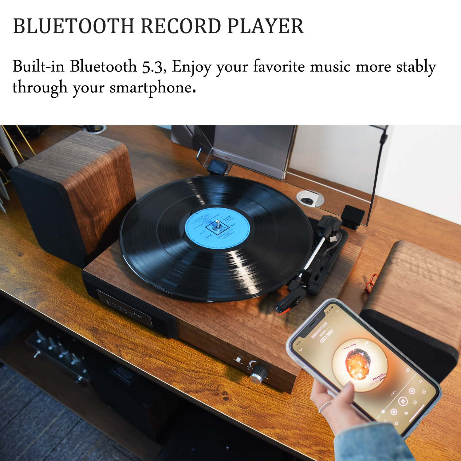 Виниловый проигрыватель CP03 с Bluetooth и внешними колонками