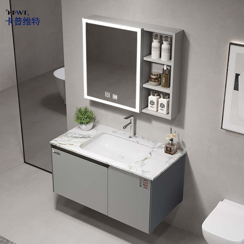 Single stainless steel space aluminum bathroom cabinet combination washbasin bathroom balcony ceramic integrated washbasin basin