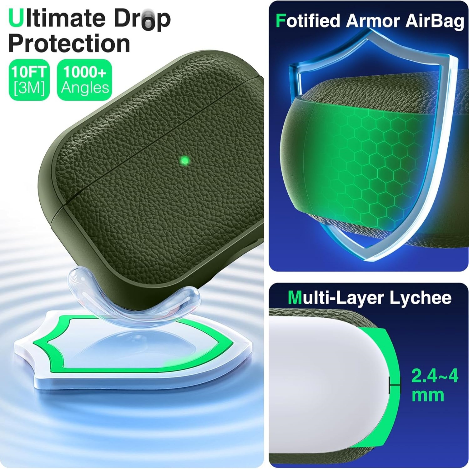 Simple lychee patterned leather suitable for AirPods 4th generation protective case, 2nd and 3rd generation Pro2 Apple Bluetooth earphone case