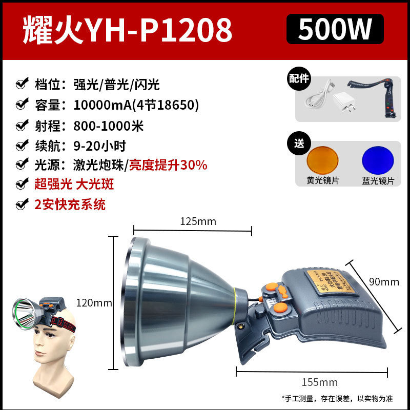 工厂批发超亮耀火头灯 感应白光黄光钓鱼灯激光炮长续航LED手电筒