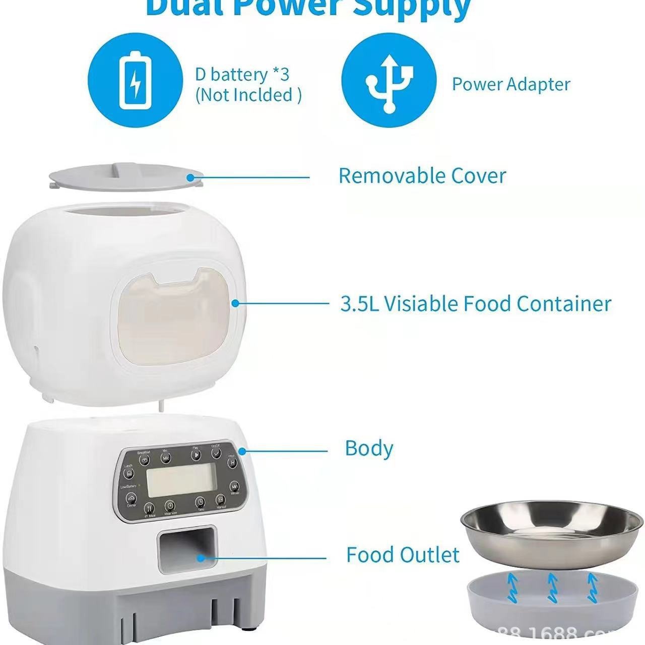 Новый Amazon Hot Pet Feeder Timed и количественный производитель подачи прямых продаж полностью автоматически автоматически