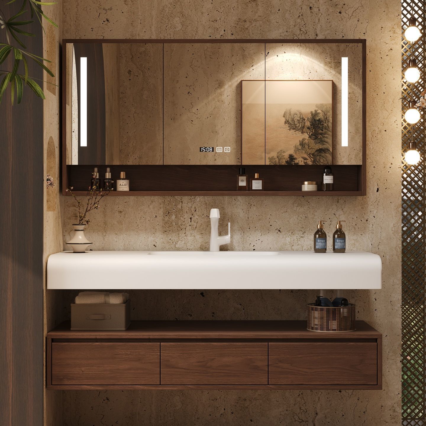Middle ancient style new bathroom cabinet combination walnut wood skin feeling integrated basin washbasin washbasin washbasin sink bathroom cover